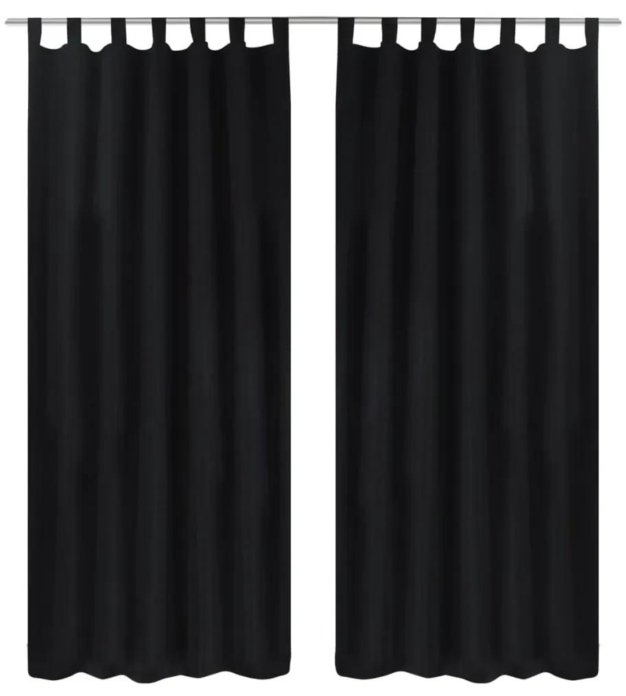 Draperii micro-satin cu bride, 2 buc, 140 x 225 cm, negru 2, Negru, 225 cm