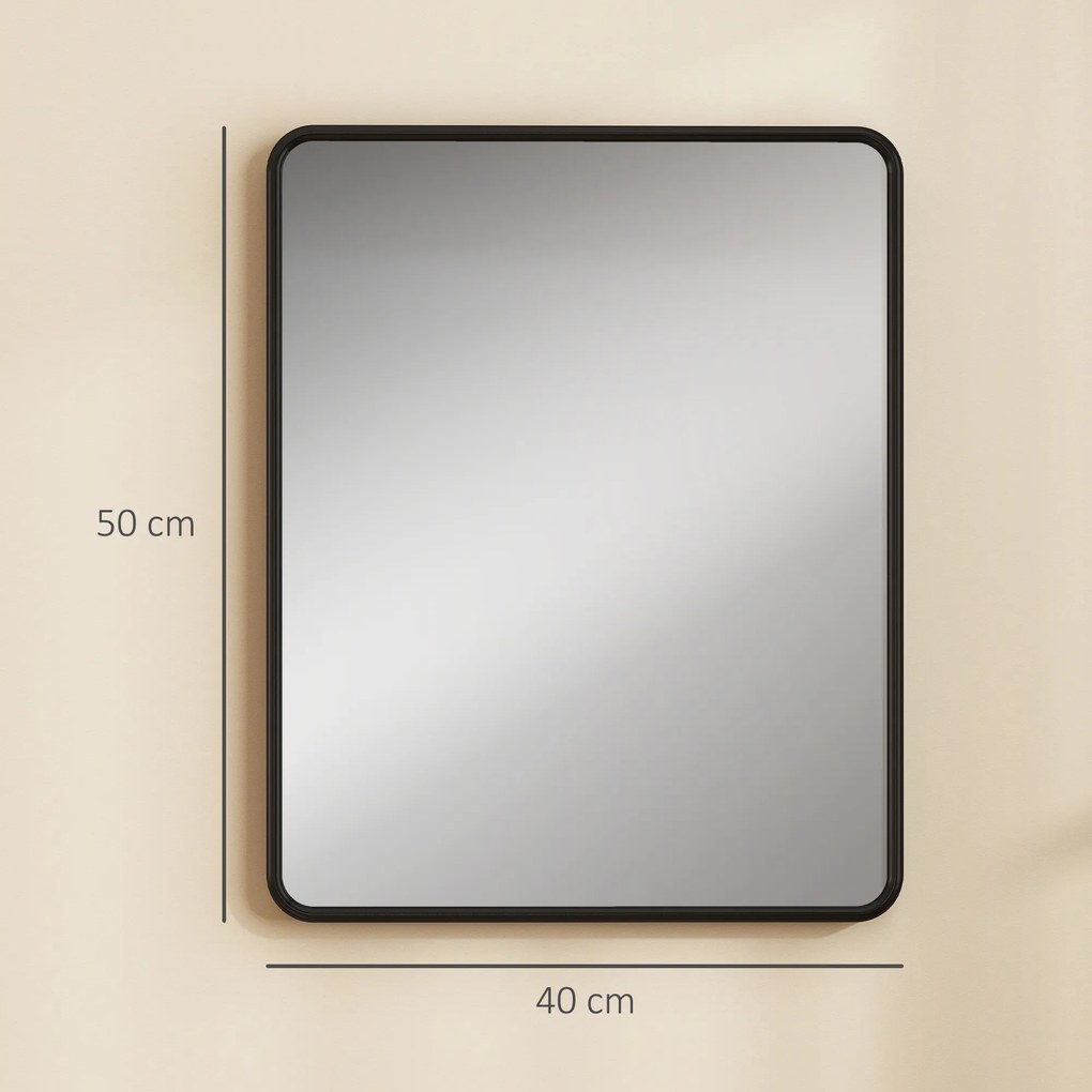HOMCOM Oglindă de perete dreptunghiulară 50 x 40 cm, oglindă decorativă modernă cu ramă din metal pentru living, hol, coridor, negru | Aosom Romania