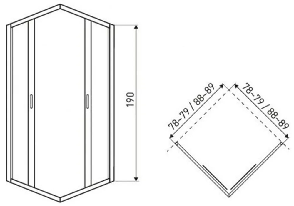Cabină de duș pătrată Tiara Square Gold 90x90 cm fără cădiță de duș