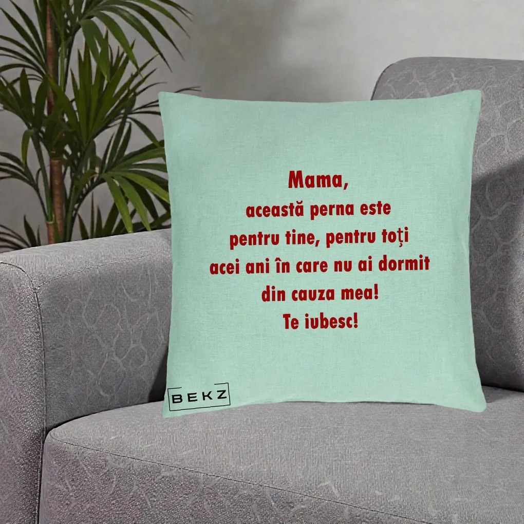 Cadou pentru Mama - Perna Personalizata Perna pentru Mama, 40x40 cm, Verde Menta, Husa Detasabila, Perna Inclusa, BEKZ®
