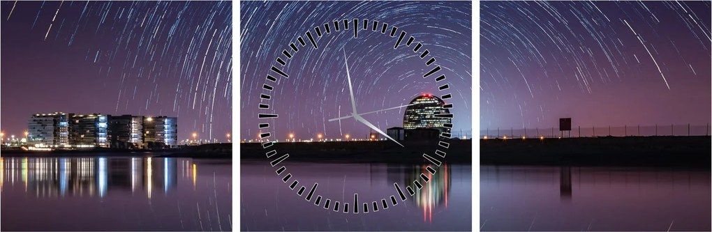 Tablou cu cerul nocturn și stele (cu ceas) (90x30 cm)