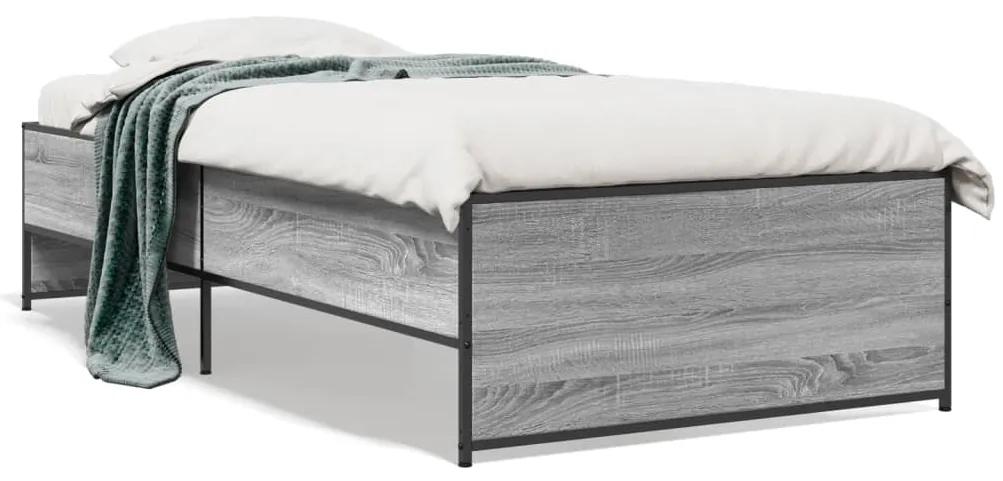 845249 vidaXL Cadru de pat, gri sonoma, 90x190 cm, lemn prelucrat și metal