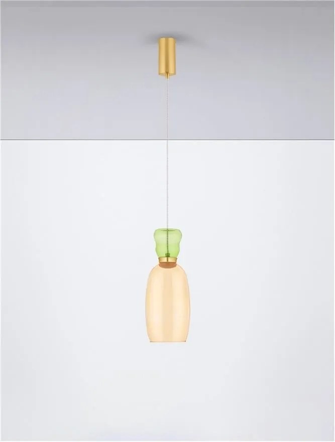 Pendul LED, Lustra design modern Pluma verde deschis/ galben