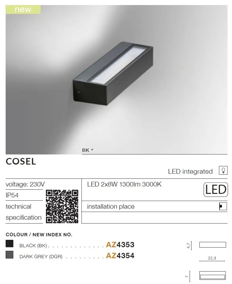 Aplica LED de exterior ambientala IP54 COSEL gri inchis
