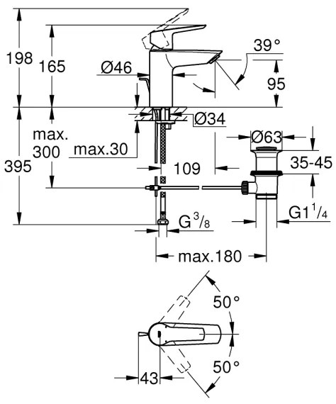 GROHE 242092432 - Baterie lavoar QUICKFIX START 165 mm neagră