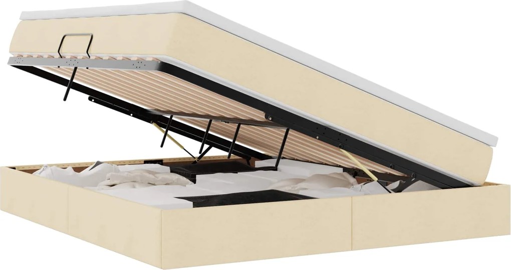 vidaXL Pat cu saltea și spațiu de depozitare Crem 180 x 200 cm