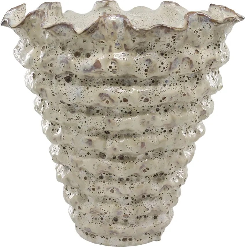 Vază din ceramică crem antichizat cu striații, H30/D30 cm