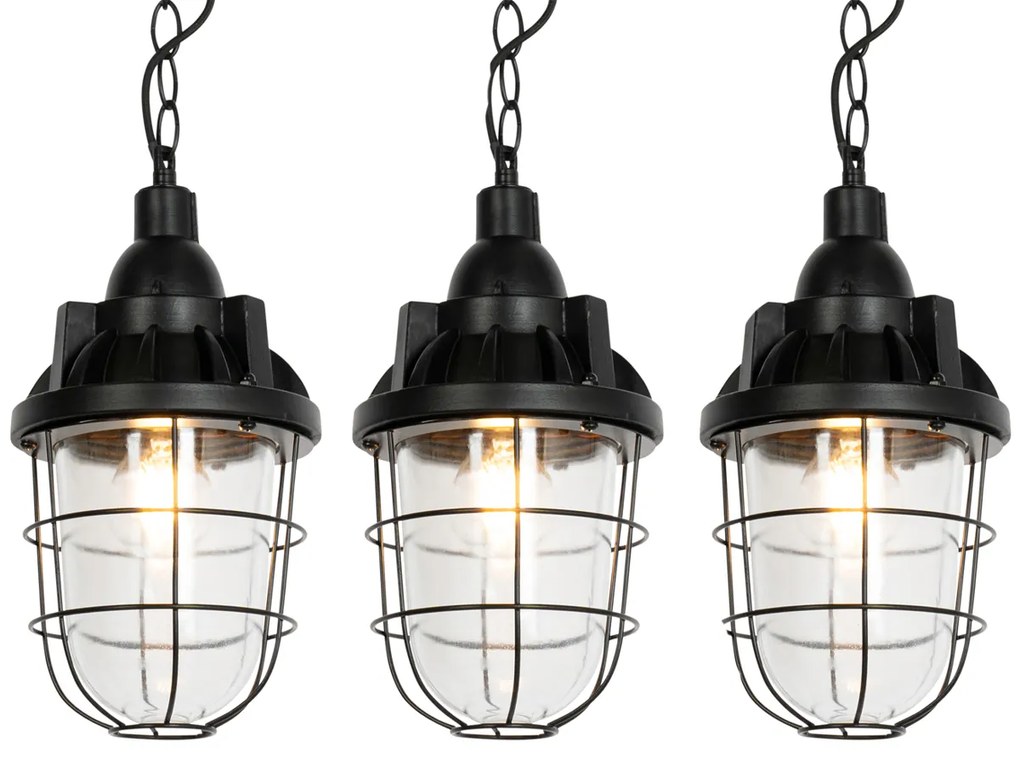 Set de 3 lămpi suspendate industriale negre - Cabin