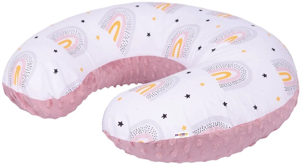 Baby Nellys Perna de alaptare 125 cm, bumbac, minky, Curcubeu - pudră albă
