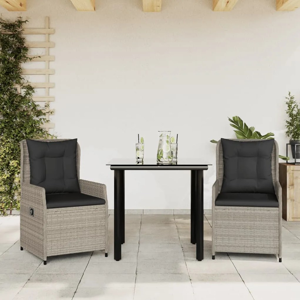vidaXL Set mobilier de grădină cu perne, 3 piese,gri deschis,poliratan