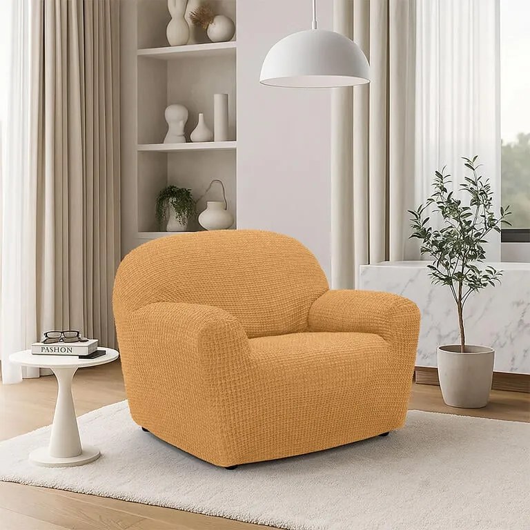 Huse super elastice RUBINIA aurii fotoliu (l. 70 - 110 cm)
