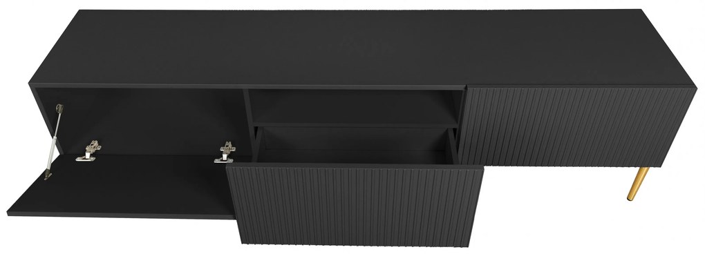 Comodă TV cu sertar Nicole 150 cm pe picioare metalice - negru mat / picioare aurii