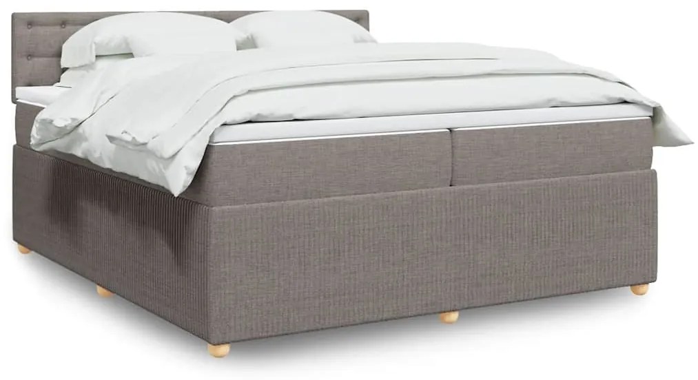 vidaXL Pat box spring cu saltea, gri taupe, 200x200 cm, textil
