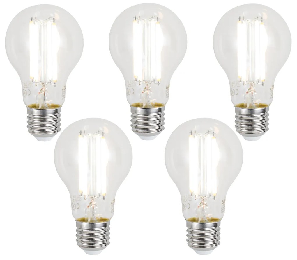 Set de 5 becuri LED inteligente E27, reglabile, A60, transparente, 7W, 806 lm, 2700-6500K, Zigbee