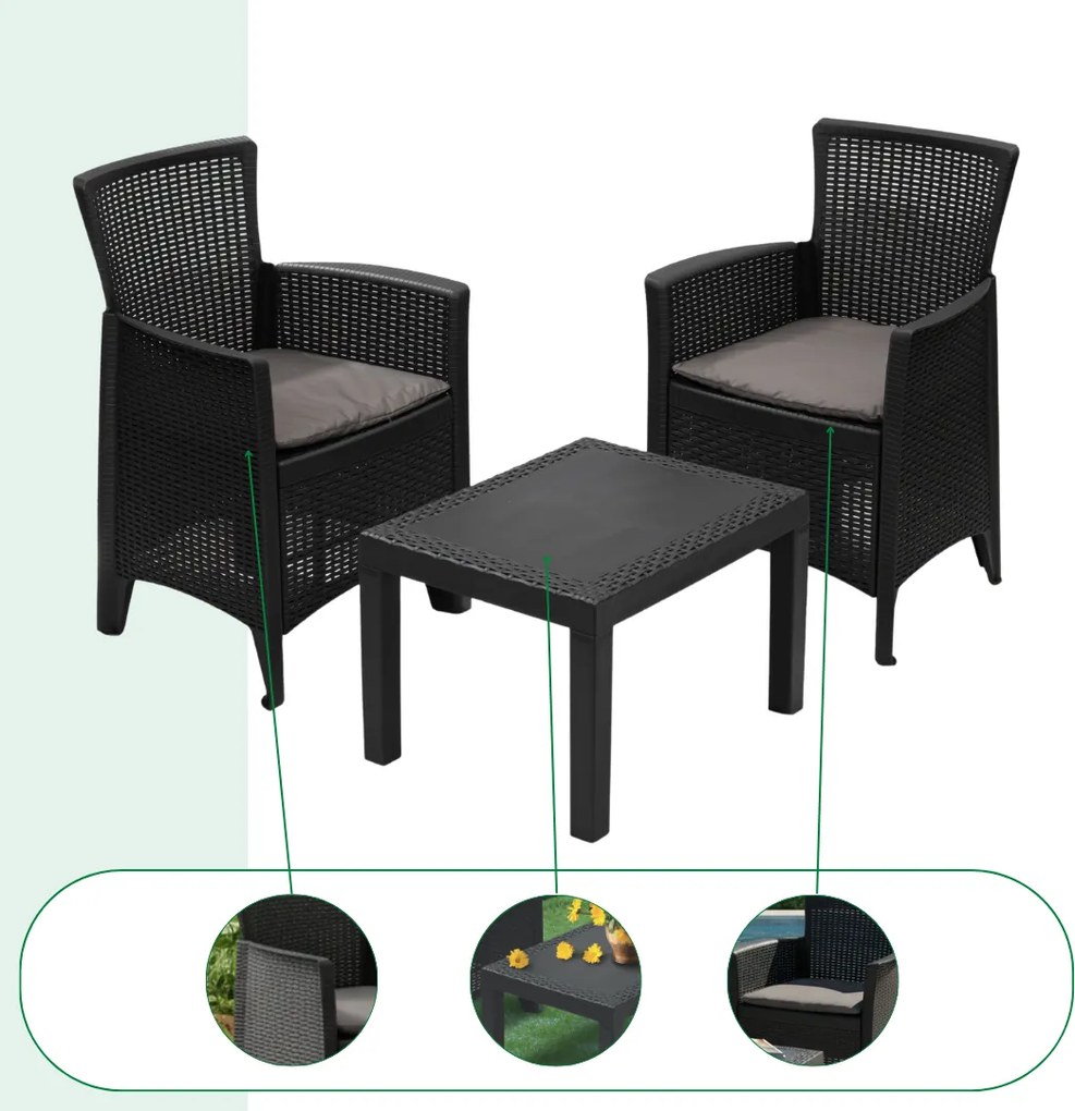 Set grădină FOREST, 3 piese, antracit I.P.A.E-Progarden