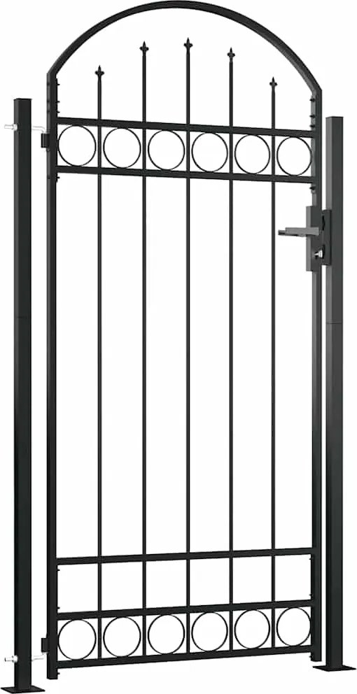 vidaXL Poartă de gard Assen cu vârf arcuit și 2 stâlpi 105x170 cm, negru