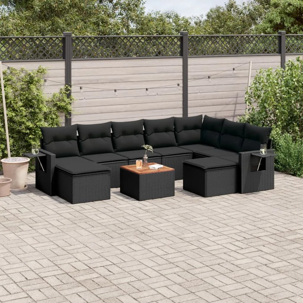 vidaXL Set canapele de grădină cu perne, 10 piese, negru, poliratan