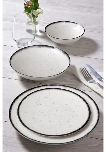 Set veselă 24 piese, din porțelan, alb/negru