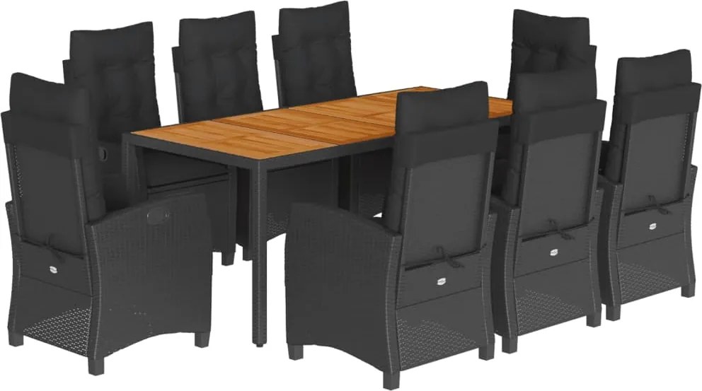 vidaXL Set mobilier de grădină cu perne, 9 piese, negru, poliratan