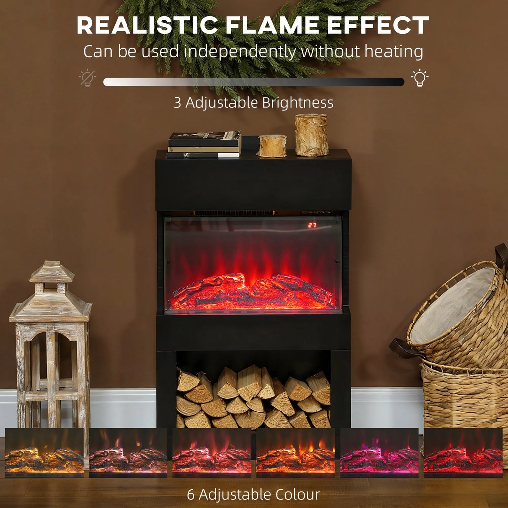 HOMCOM Șemineu electric cu efect de flacără colorată, 1000W/2000W și telecomandă | Aosom Romania