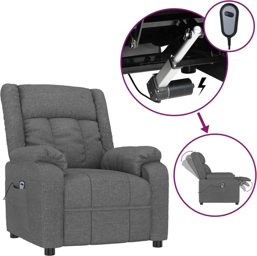 vidaXL Fotoliu rabatabil electric, gri închis, material textil
