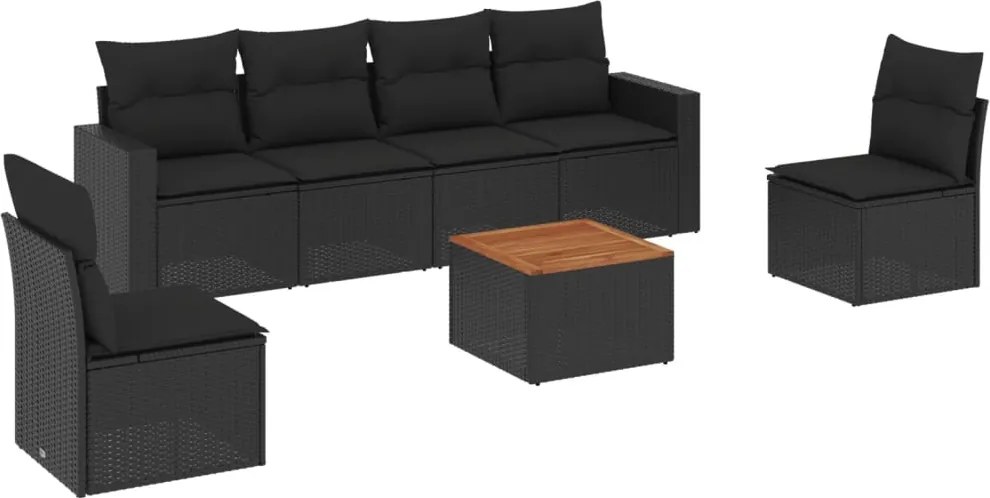 vidaXL Set canapele de grădină cu perne, 7 piese, negru, poliratan