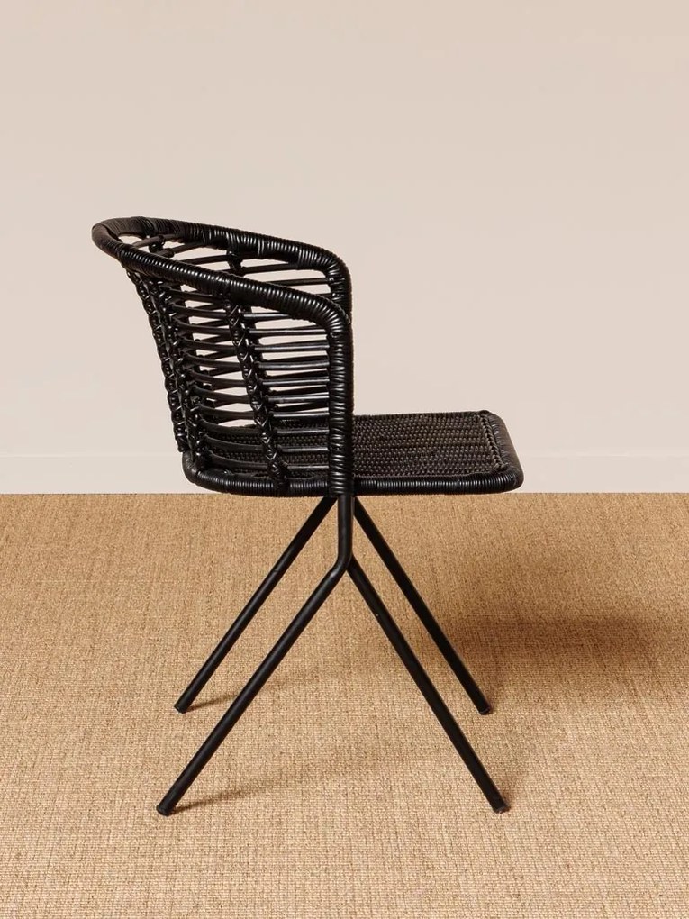 Scaun dining, negru, din rattan, Panama