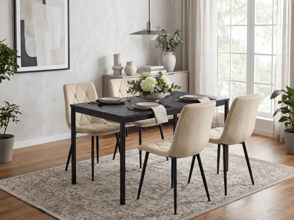 Scaun de dining din catifea bej deschis LIBRA cu picioare negre