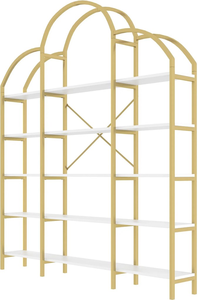 Raft în stil simplu, cinci straturi de depozitare, formă unică de nor, 170x26x190 cm, Aur + Alb