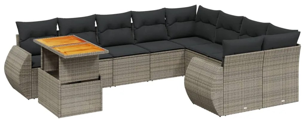 3272362 vidaXL Set mobilier de grădină cu perne, 10 piese, gri, poliratan