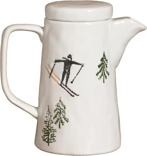 Ceainic din ceramică albă cu motive de iarnă pictate manual, 11,5 × 9 cm, „Slalom"