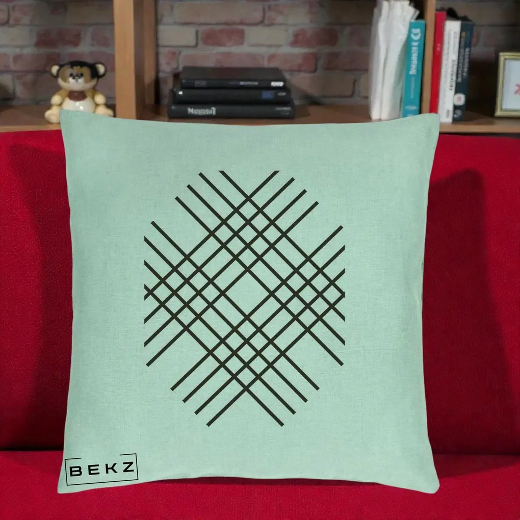 Perna Decorativa Geometric Grid, 40x40 cm, Verde Menta, Husa Detasabila, Perna Inclusa, BEKZ®