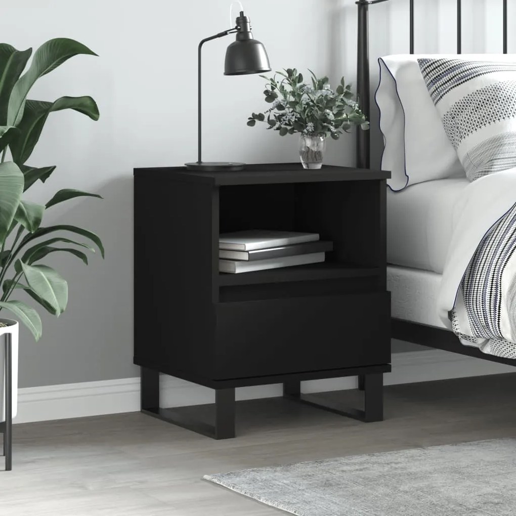 830638 vidaXL Noptieră, negru, 40x35x50 cm, lemn prelucrat