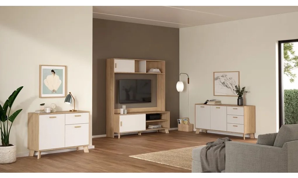 Mobilier TV Iker, hickory jackson / alb