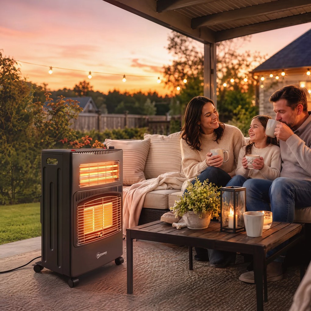 Outsunny Sobă pe gaz portabilă pliabilă 4,2 kW, neagră | Aosom Romania