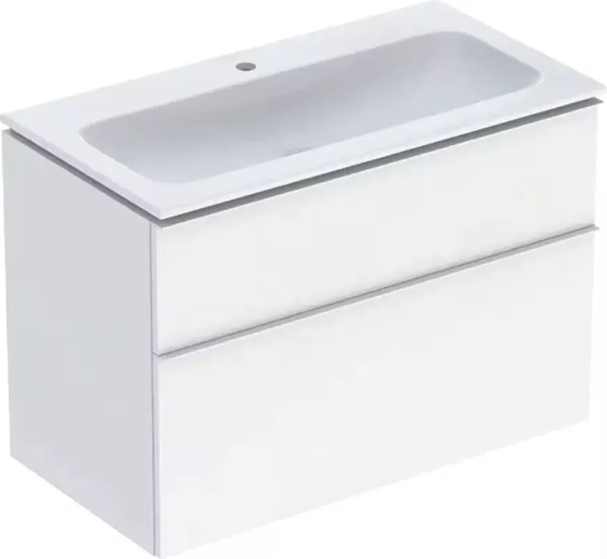 Set dulap baza suspendat Geberit iCon alb lucios 2 sertare maner alb si lavoar 90 cm