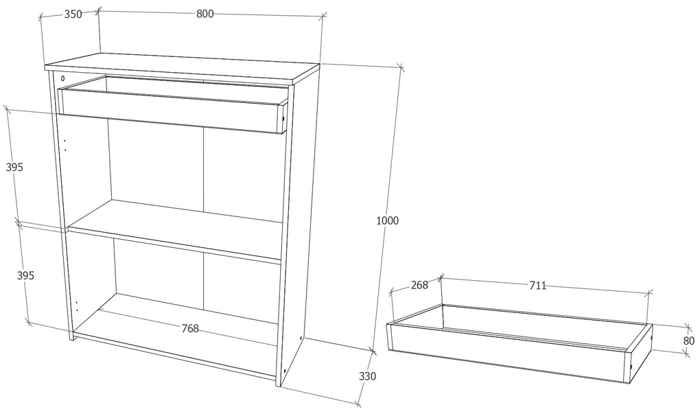 Comoda Tisa, 1 Sertar, 2 Usi, Alb, 80 x 35 x 100 cm