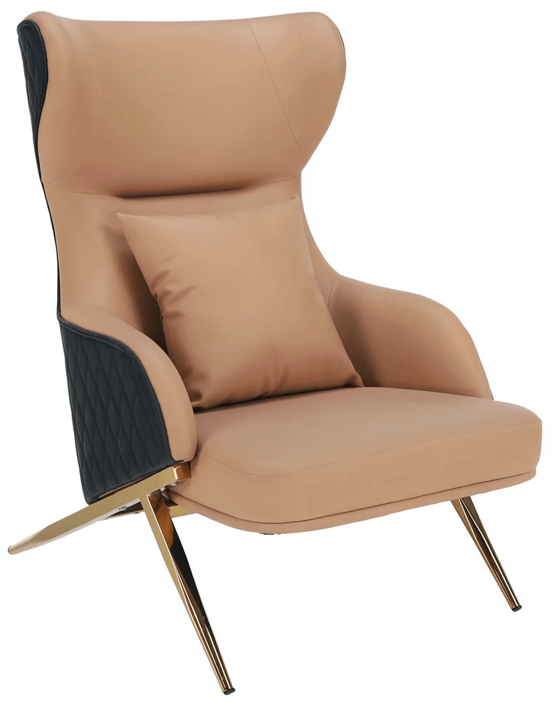 Fotoliu de lux de design, piele ecologică camel / neagră, ARTES
