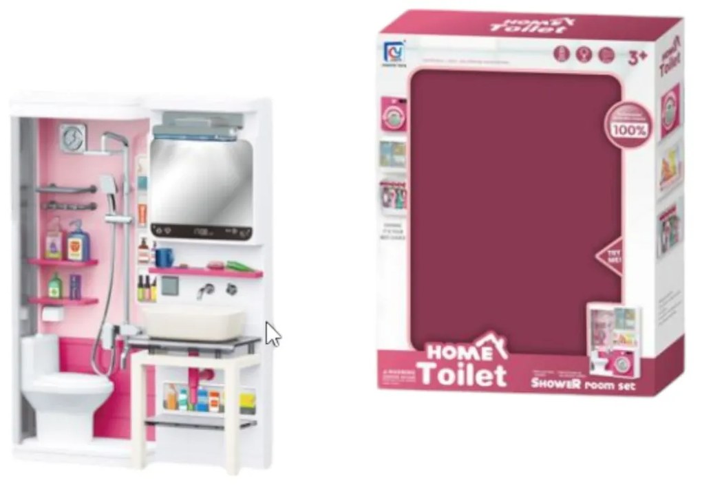Baie de Jucarie pentru Papusi - Set Realist cu Accesorii pentru Papusi Barbie - CWT-383-roz