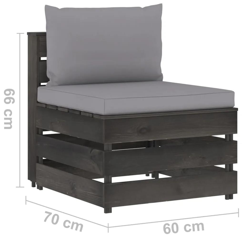 Canapea de mijloc modulara cu perne, gri, lemn tratat 1, Gri, canapea de mijloc