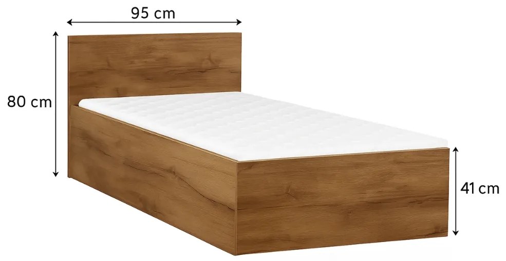 Pat de o persoana SOFIA 90 x 200 cm, stejar artisan Saltele: Cu saltele Deluxe 10 cm, Somiera pat: Cu lamele drepte