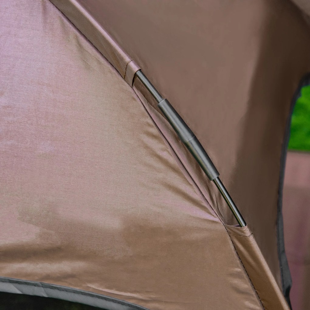 PawHut Pat înălțat pentru câini cu baldachin, pat pentru animale de companie, pat pentru câini de exterior cu acoperiș, respirabil, material textil pentru camping Cafea 76 x 61 x 73 cm | Aosom Romania