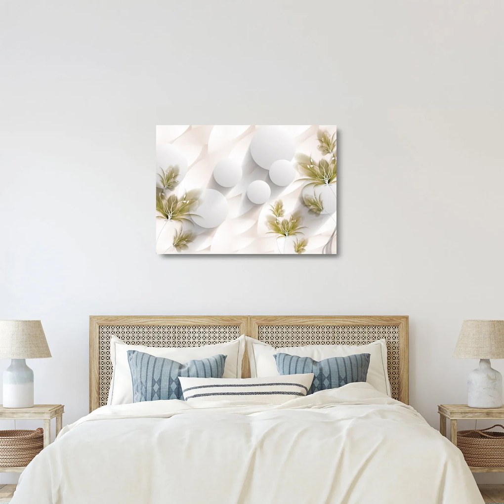 Tablou pe sticlă - 3D cercuri cu flori (70x50 cm)