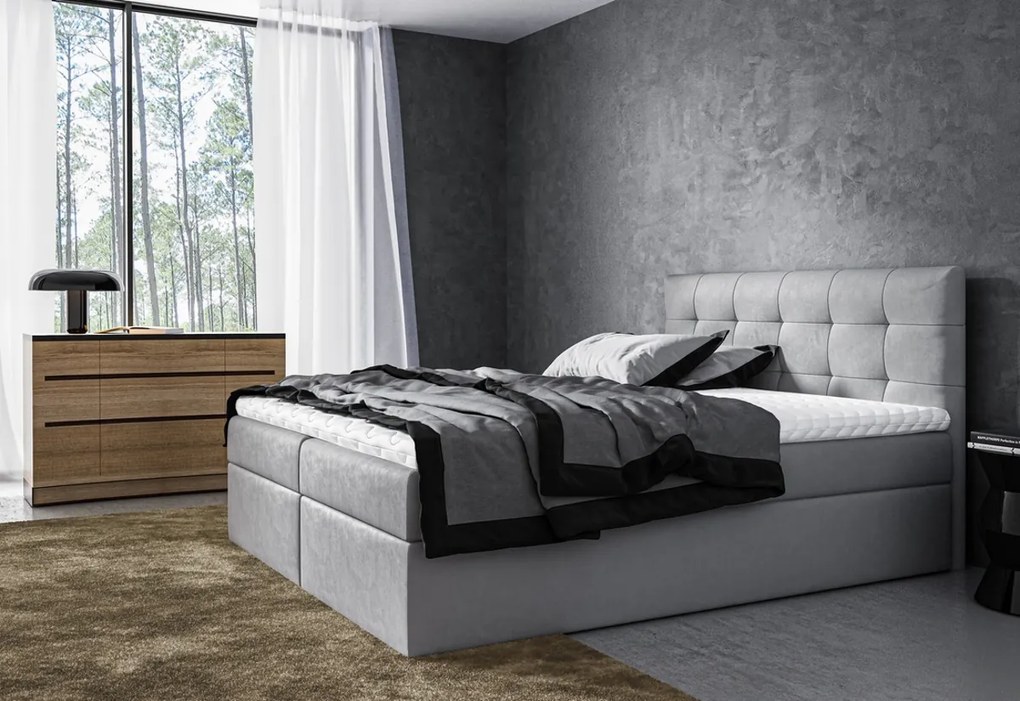 Supermobel Pat tapițat boxspring ROCCO + topper, 120x200, jasmine 60