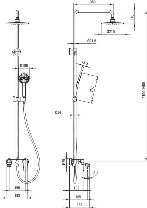 TUBO - Coloana de Duș cu Baterie pentru Cadă Finisaj: Cromat NAC_01UM