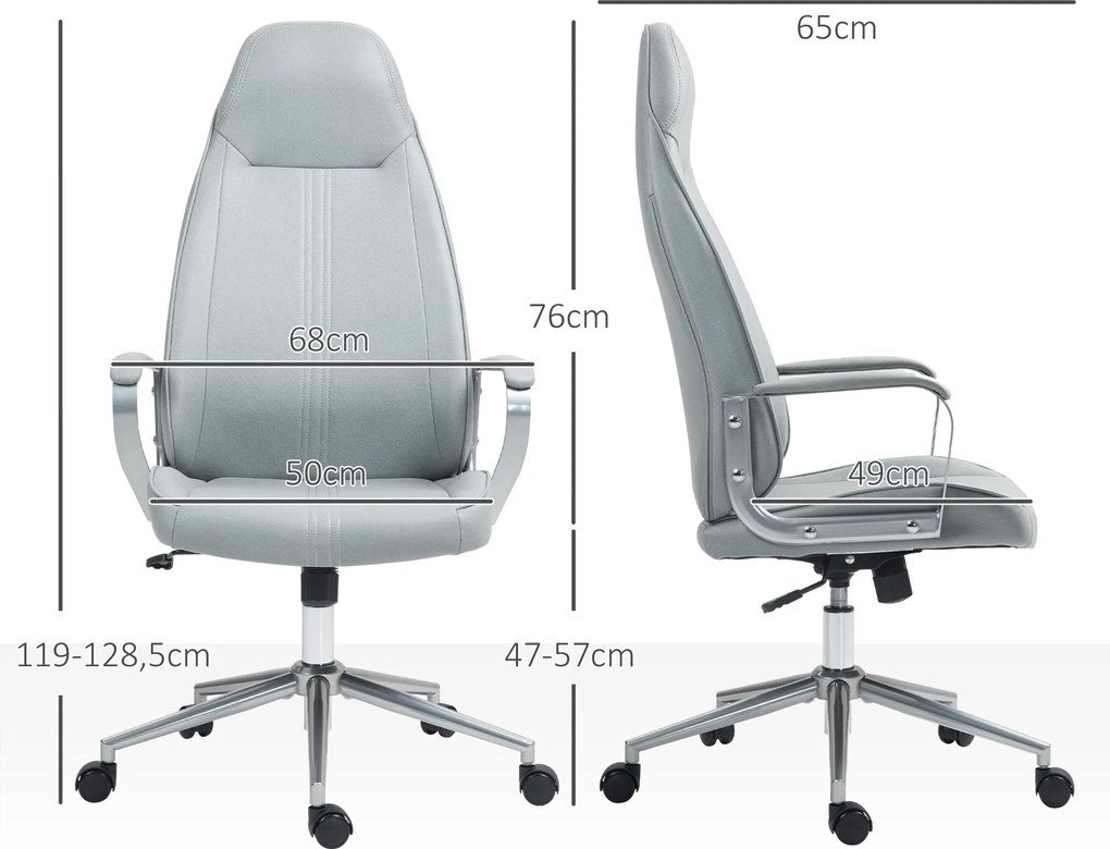 HOMCOM Fotoliu birou fauteuil de birou înălțime reglabilă funcție de balans cu rotile pivotante 68 x 65 x 119-128,5 cm gri | Aosom Romania