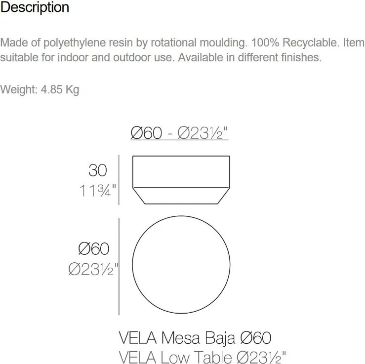 Masuta cafea de exterior / interior design ultra-modern premium D-60cm VELA