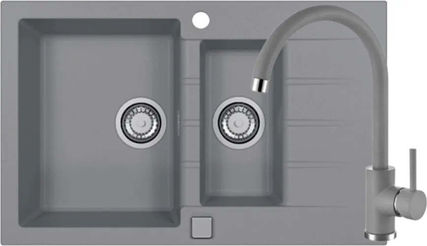 Set chiuveta bucatarie Alveus Cadit 70 gri 79x50 cm si baterie Kati monocomanda