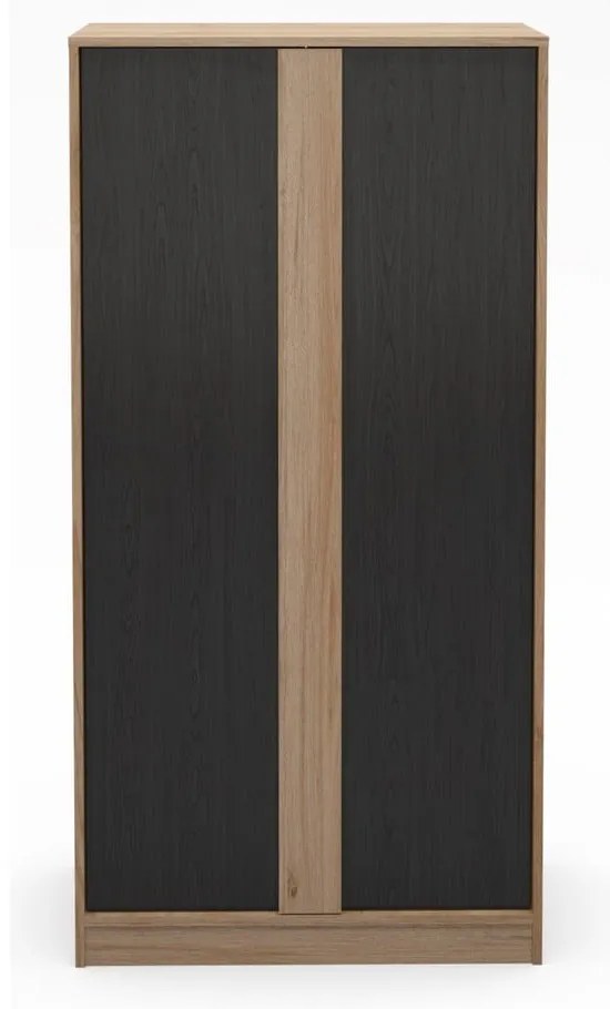 Șifonier negru/în culoare naturală cu aspect de lemn de stejar 90x180x53 cm Dennis – Marckeric