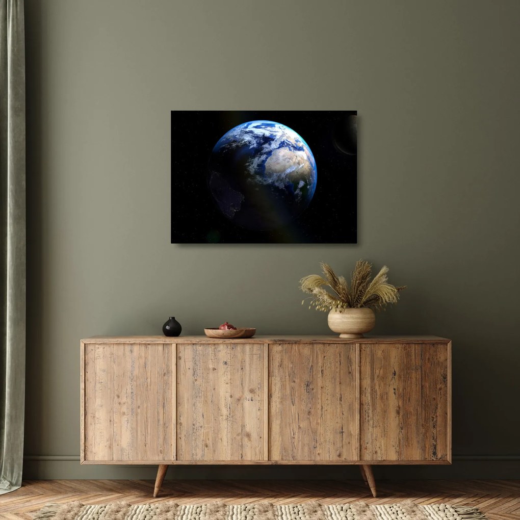 Tablou pe sticlă cu Luna și Pământul (70x50 cm)